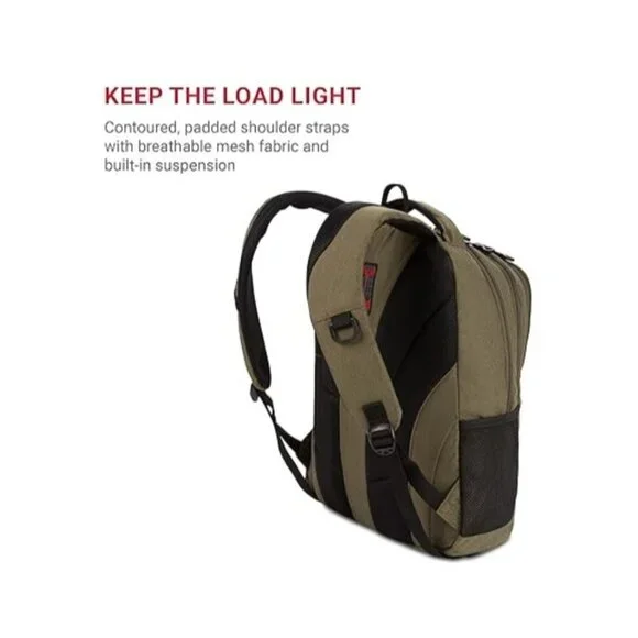 SwissGear Cecil 18" Olive Laptop Backpack With Padded Laptop Sleeve & Organizer - Picture 5 of 8